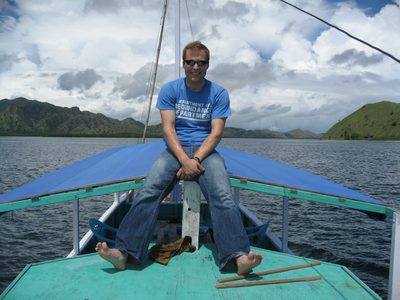 John under sail to Rinca Island, home of komodo dragons....