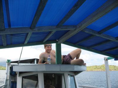 John hanging out on the roof of the boat.