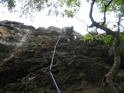 Catherine, at the top of her second lead climb (5.5) at...