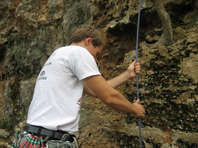 John, pulling down the rope.  
