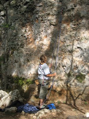 Catherine deciding whether she is up to one last climb.