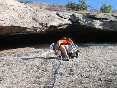 John, working on a nut placement in a small crack.