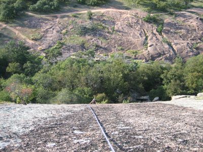 Catherine, climbing the second pitch of Boston (5.7)...