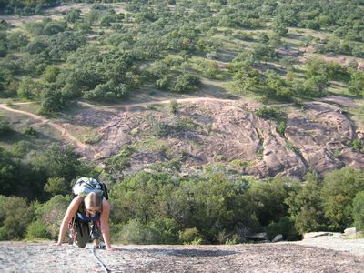 Catherine, climbing the second pitch of Boston (5.7)...
