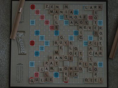 Catherine's winning scrabble board.  Possibly her first ever!