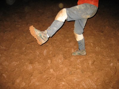 In the pig pen mud room.