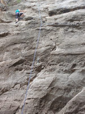 Monica climbing in the Barton Springs Greenbelt.
