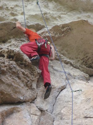 John, top-roping the climb that Monica just led.