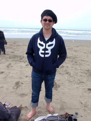 Jesse, with his French beret and Mexican Diablo Azul hoodie.