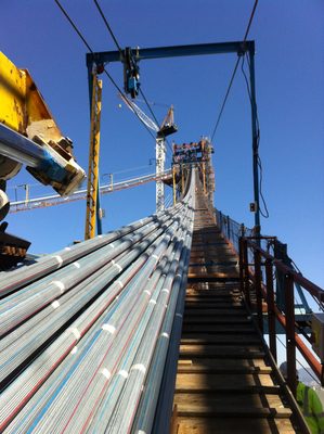 78 out of 137 cable bundles in place, headed up the...
