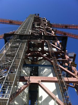 Scaffolding and elevator "shaft" on the south side of the tower.