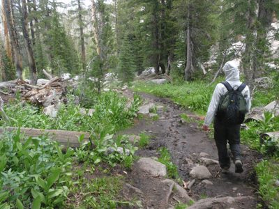 Hiking in the rain.