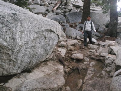 Hiking down the steep section.