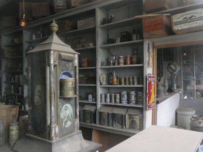 Old cans for sale at the general store.