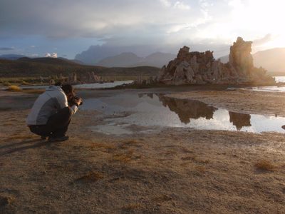 Monica photographing the alkali flies.