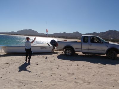 Step 1: back up truck until it contacts boat.