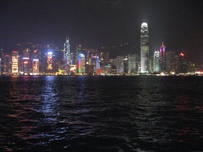 Hong Kong skyline by night as viewed from the "Walk of...