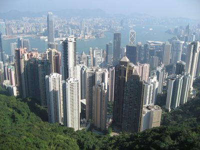 View of Hong Kong island and Kowloon (means 9 dragons in...