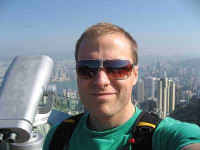 Self-photography from the observation deck on The Peak.