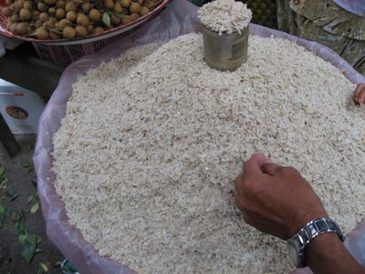 Some sort of rice product in the Kampot market for making breads.
