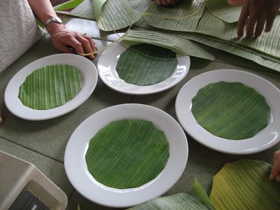 Making doilies for our fish amok.