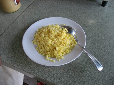 Cooked yellow lentils, ready to be made into dessert.