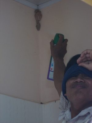 Our instructor, gassing the frog family in the bathroom.