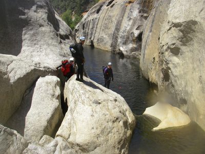 John, Mike and Michelle, contemplating the best place to jump.