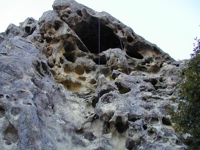 Evidence of people rock climbing on the swiss cheese...