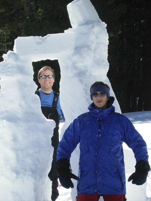 John and David having completed the first section of Snowhenge.
