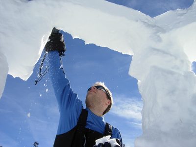 John adding some chinking to the second span of Snowhenge.