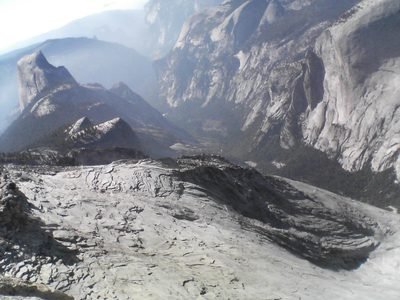 Half dome and haze moving across the valley.