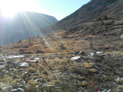 Tom, walking beside Saddlebag Lake.