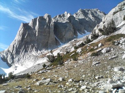 Mighty North Peak.  There are 3 couloirs.  We ascended...