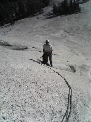 Greg, belaying me for the second pitch of Water Streak.