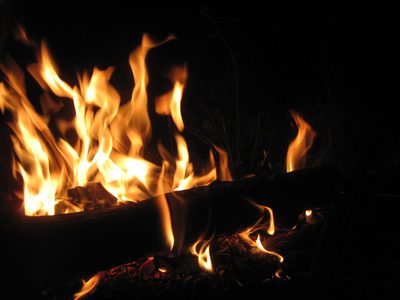 We took turns tending the fire throughout the night,...