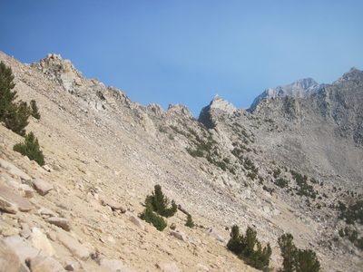 Climbing back up to Kearsarge Pass. We were passed by a...