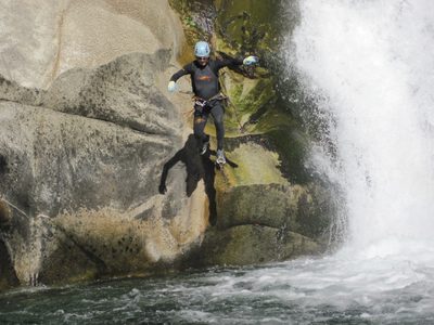 Vinnie, jumping down the last section of the falls.