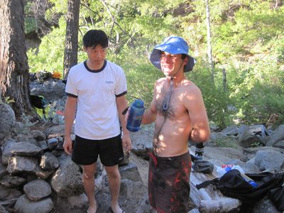 Yang and Vinnie relaxing at camp.