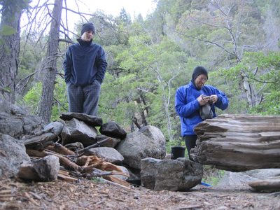 Monday morning in camp: Vinnie and Joel, slightly more...