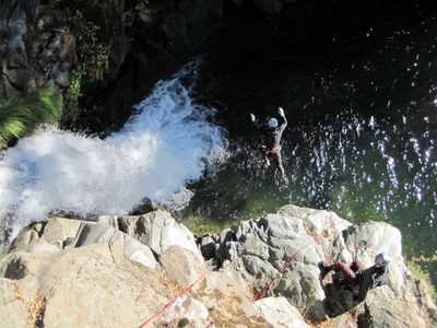 Vinnie, in mid air leap, going for the full belly flop.