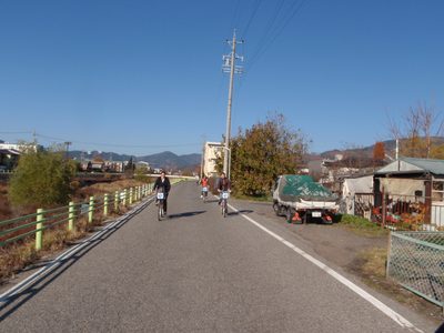 Cass, Sara and Jennie biking in Japan.