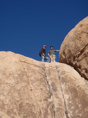 John and Alex at the top of a 5.8 double-crack on Trashcan Rock.