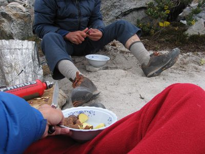 Cutting potatoes for dinner.  We ate a lot of potatoes. ...