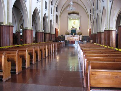 Inside the church, as mass was just beginning.