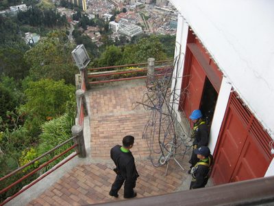 What a fun job: these guys got to go out on the cables...