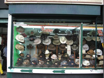 The window of a hat store.  I thought this looked cool. ...