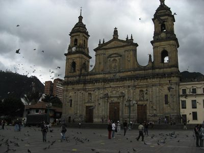 The church and pigeons.