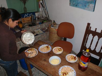 For dinner, a group of the local guides came over to the...