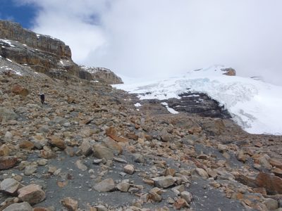 Hiking down off the glacier.  It was a smart move to...